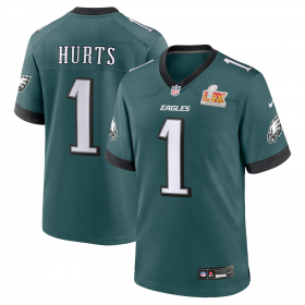 Jalen Hurts Philadelphia Eagles Nike Super Bowl LIX Spiel Spieler Trikot - Mitternachtsgrün/Kellygrün